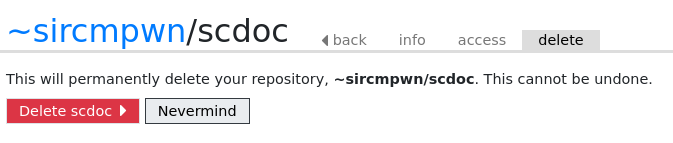 Screenshot of repo deletion UI